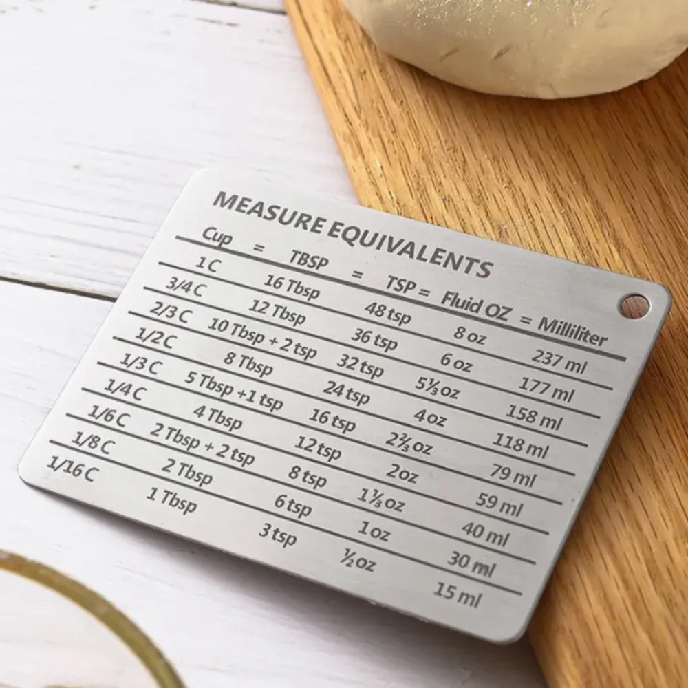 Stainless Steel Fridge Magnet with Measure Equivalents 4.3” x 3.3”